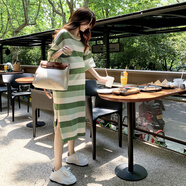 十月名裳孕婦裝夏裝新款顯瘦條紋針織孕婦裙時(shí)尚polo長(zhǎng)裙連衣裙子 綠色【圓領(lǐng)條紋款】高彈 均碼