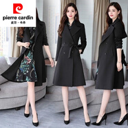 皮爾卡丹（pierre cardin）時(shí)尚韓版2023秋冬套裝新款中長(cháng)款長(cháng)袖連衣裙風(fēng)衣外套女套裝針織 6638#黑色套裝 XL