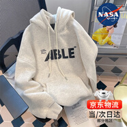 NASAWASSUP美式復(fù)古休閑連帽衛(wèi)衣男女春秋季寬松oversize情侶百搭外套 淺灰色 6197 常規(guī) L 【建議110-130斤】