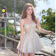 甜連衣裙碎花裙碎花夏季氣質(zhì)初戀短款連衣裙甜吊帶碎花短裙女 花色 S