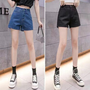 玖卡依牛仔短褲女2025春夏季新款韓版高腰顯瘦寬松學(xué)生百搭熱褲子ins潮  藍色+黑色【兩件裝】 L 建議105-115斤