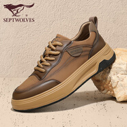 七匹狼男鞋秋季工裝板鞋男士休閑鞋復古拼色厚底增高經(jīng)典板鞋透氣鞋子男 黃/棕色0512 41