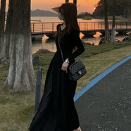 GARNUO黑色連衣裙子女夏季新款春秋法式茶歇赫本風(fēng)收腰背心無袖吊帶長裙 黑色 S 【85-100斤】