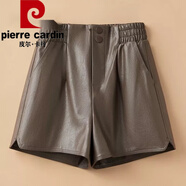 皮爾卡丹（pierre cardin）皮短褲女2024新款秋冬季高腰顯瘦寬松a字PU皮褲百搭女褲外穿靴褲 2251新款 咖色-高品質(zhì) 2XL 建議/125-135斤