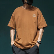 依男說(shuō)衣短袖t恤男寬松純棉半袖體恤圓領(lǐng)中袖休閑運(yùn)動(dòng)加肥加大胖子大碼 咖色 XL 【145-160斤】