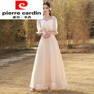 皮爾卡丹（pierre cardin）香檳色伴娘服女夏季新款結(jié)婚姐妹裙學生畢業(yè)禮服裙仙氣 香檳色214D款長 XS_80斤左右