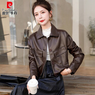 皮爾卡丹（pierre cardin）皮衣外套女2025秋冬季加厚加棉新款時(shí)尚寬松顯瘦短款時(shí)髦軟皮夾克 卡其色 XL 115到125斤