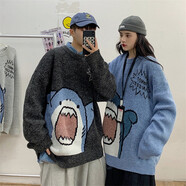 柯菲沃毛衣男慵懶風(fēng)卡通動(dòng)漫針織衫毛衣男加厚情侶裝個(gè)性街頭痞帥針織衫 魔王-810圓.領(lǐng)霧霾藍 2XL