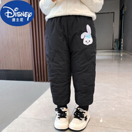 迪士尼（Disney）女童棉褲冬季加厚2024新款洋氣兒童保暖冬裝外穿一條過冬夾棉褲子 黑色 90cm