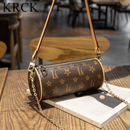 KRCK小包包女2025新款lk鏈條圓筒枕頭包輕奢時(shí)尚小眾迷你單肩斜挎包 杏色 長(cháng)21直徑10
