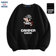 GENIOLAMODE衛(wèi)衣男士春季圓領(lǐng)無帽潮牌青少年男生時尚套頭長袖上衣 黑色 L