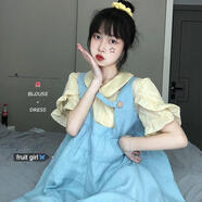 映棠胖MM200斤特藍黃撞色裙子森系初戀裙連衣裙甜美胖女生穿搭  主圖色 S (建議90斤內)