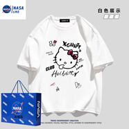 NASALIKE重磅純棉鹽系卡通凱蒂貓印花短袖t恤情侶裝ins夏季休閑潮流上衣 1460疑問凱麗貓白色 S