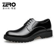 零度男士皮鞋頭層牛皮鞋子系帶寬腳大頭皮鞋潮 黑色A1223602 39