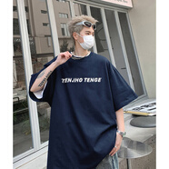 OEMG美式復古純色棉短袖t恤男25夏季新款重磅半袖上衣服寬松情侶體恤 DSB241-A1050藏青色 XL 【建議135-150斤】