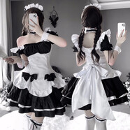 曼煙 情趣內(nèi)衣 性感大碼女jk制服誘惑角色扮演開襠免脫吊帶裙日系蕾絲大蝴蝶結(jié)洛麗塔 華麗女仆套裝 黑M 9758