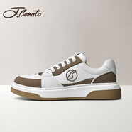 賓度（J.Benato）【品牌旗艦】秋季男鞋男士板鞋男厚底時(shí)尚百搭休閑鞋子 白色+卡其 41