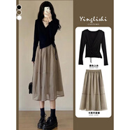 妍莉芬（yanlifen）連衣裙春季女裝2025年新款穿搭衣服一整套裝炸街秋裝休閑法式裙子 卡其半身裙 M 【90-100斤】
