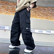 迪莎童話(huà)男童褲子夏款薄款2024新款兒童夏裝工裝闊腿褲大男孩褲子休閑褲夏 黑色 160