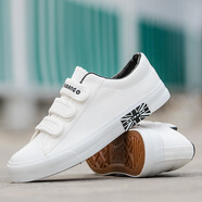 森馬（senma）春秋新款男士帆布鞋男鞋魔術(shù)貼懶人中學(xué)生透氣 白色 35鞋碼為正常尺碼