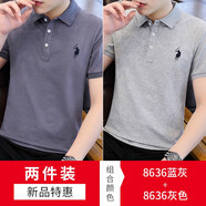 帝歐萊夫夏季男裝短袖T恤男士翻領(lǐng)POLO半袖夏天男生條紋短袖潮牌t恤衣服男 8636藍灰+8636淺灰色 M (100-115斤)