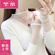 皮爾卡丹（pierre cardin）針織打底衫半高領(lǐng)網(wǎng)紗鏤空毛衣秋冬新款洋氣蕾絲拼接內(nèi)搭衫女 白色 2XL