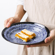 小鹿田燒櫻花20cm深盤(pán)日本制進(jìn)口陶瓷日式餐具釉下彩家用菜盤(pán)子餐盤(pán)釉下彩 20cm深盤(pán)【青海波】