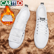 卡帝樂(lè )鱷魚(yú)（CARTELO）西裝小白鞋男真皮休閑板鞋潮牌38碼男鞋春秋款2026新款全牛皮鞋子 加絨款白色 41
