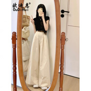 歐迪惠（Oudihui）休閑褲女裝夏季新款2025年茶系穿搭小個子衣服運動闊腿褲子女套裝 上衣+褲子【配腰帶】 L 【建議110-120斤】