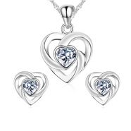 聚福品三生三世銀項鏈女心形鎖骨鏈生日禮品520情人節禮物送女友送老婆 （水波銀項鏈+耳釘）-簡(jiǎn)約白鉆