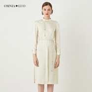 歐柏蘭奴【商場(chǎng)同款】2023秋優(yōu)雅印花花卉長(cháng)袖立領(lǐng)連衣裙配腰帶 H08杏色 XL