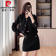 皮爾卡丹（pierre cardin）小香風(fēng)時(shí)尚紅色套裝女2023秋冬裝新款名媛短款外套氣質(zhì)半裙顯瘦 黑色 L
