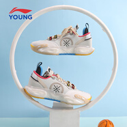 李寧童鞋兒童籃球鞋全城12YOUNG2024春季新品反光輕量高回彈童運(yùn)動(dòng)鞋 淺石灰/標(biāo)準(zhǔn)白-3 36碼