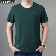 吉普（JEEP）短袖t恤男2025新款寬松夏季純色棉質(zhì)圓領(lǐng)休閑刺繡半袖t桖上衣男裝 墨綠色 L/175建議140-150體重