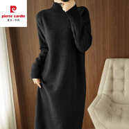 皮爾卡丹（pierre cardin）連衣裙女秋冬新款半高領針織中長款過膝寬松冬加厚毛衣內搭打底裙 黑色 XL