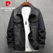 皮爾卡丹（pierre cardin）夾克男秋季柔軟修身潮流刺繡休閑商務(wù)寬松外套牛仔衣黑灰色2XL