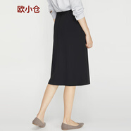歐小倉 a字裙半身裙女中長款夏裝黑色A字通勤OL過膝裙 3046 黑 27
