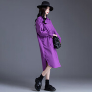 你牛我褲藍色襯衣連衣裙女2025新款休閑長(cháng)裙中長(cháng)款襯衫裙子歐美時(shí)尚裙女秋 野薰紫 S