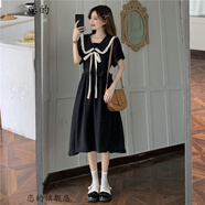 戀的女生裙子夏天學(xué)生連衣裙新款夏季高中生初中生衣服韓版中長(zhǎng)款熱天仙女裙少女中學(xué)生法式氣質(zhì)學(xué)院風(fēng)長(zhǎng)裙子 潮流黑色 均碼