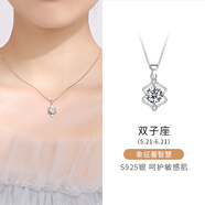 Djin十二星座一克拉莫桑鉆銀項鏈女鎖骨鏈女吊墜生日女神節禮物送女友 雙子座