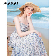 LAGOGO萊賽爾法式碎花褶皺吊帶裙女拉谷谷夏季新款高腰A字連衣裙 混色(Y0) L