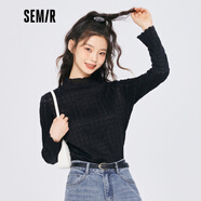 森馬森馬長(cháng)袖t恤女設計感蕾絲套頭衫拼接春秋款女士針織衫百搭 黑色9000 170/92A/XL