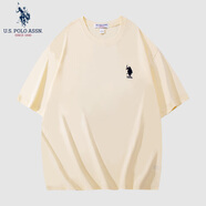 U.S. POLO ASSN.保羅t恤男夏季休閑純棉時(shí)尚潮流情侶上衣印花圓領(lǐng)打底衫 米杏 L