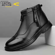 駱駝動(dòng)感（camel active）雪地靴男皮毛一體頭層牛皮男靴冬季加絨棉羊毛靴子男士真皮高幫鞋 黑色單鞋（頭層牛皮）2133 43 (265mm) 標(biāo)準(zhǔn)皮鞋碼