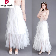 皮爾卡丹（pierre cardin）蛋糕裙半身裙紗裙女春秋不規則仙女裙百褶多層次網(wǎng)紗裙中長(cháng)款時(shí)尚 白色 均碼