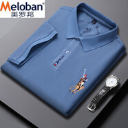 美羅邦 MELOBAN夏季短袖t恤男純棉保羅polo.衫高端半袖男士翻領(lǐng)刺繡爸爸全棉體恤 短袖808藍色 175/XL