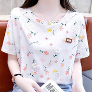 詩婭達(dá)夏季T恤女短袖韓版2025新款體恤女裝洋氣小眾字母時(shí)尚寬松上衣 五彩花 L 建議110-125斤
