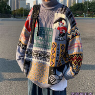 柯菲沃毛衣男慵懶風(fēng)卡通動(dòng)漫針織衫毛衣男加厚情侶裝個(gè)性街頭痞帥針織衫 魔王-A45高領(lǐng)藍色 L