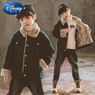 迪士尼（Disney）男童加絨外套中大童棉服韓版加厚燈芯絨棉衣兒童洋氣季男孩裝 綠色純棉燈芯絨 110 建議身高100-110cm