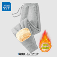 真維斯（JEANSWEST）加絨褲男秋冬新款加厚羊羔絨長(zhǎng)褲子男冬季抗寒保暖棉褲男士休閑褲 麻灰 純色 XL